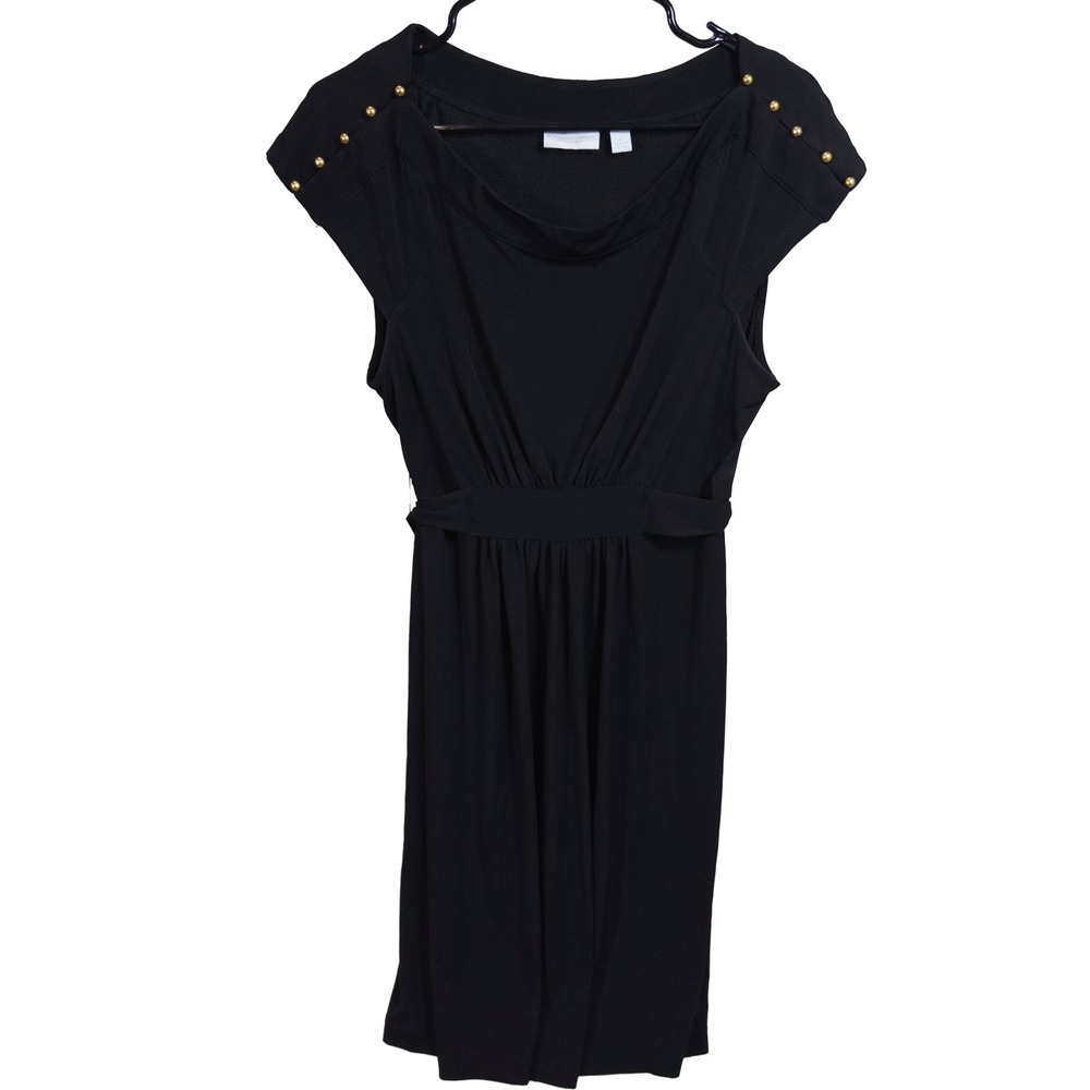 New York & Company Dress L Womens Gold Stud Shoulder Tie Back Black